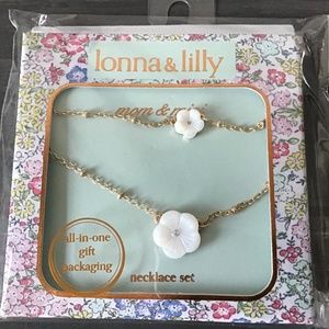 LONNA & LILLY Gold-Tone 2-Pc. Set Stone Flower Solitaire Mom & Mini Pendant Neck